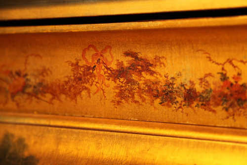 Delicate Oil Painting Detail of Bows and Flowers on Pleyel Piano Case