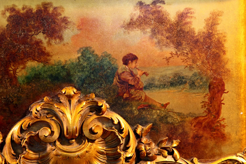 Detail of Oil Painting of a Boy Playing a Musical Instrument in the Countryside