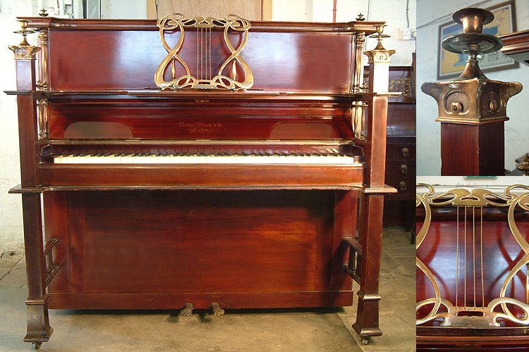 Allison exhibition upright piano with a polished, mahogany case and elaborate bronze mountings