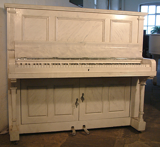  Besbrode upright piano and drinks cabinet. Case painted with Italian marble effect with interior mirror and lighting. Frame and strings have been removed so no longer functions as a piano