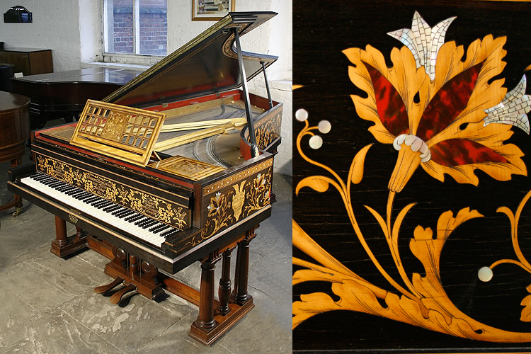 Stunning, Broadwood grand piano with an intricately inlaid case