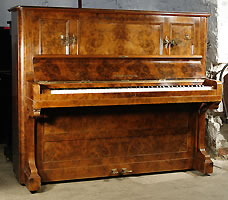 Burr walnut, Bechstein model 8 upright piano For Sale