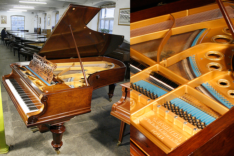 An 1885, Bechstein Model D grand piano with a polished,  rosewood case and turned legs