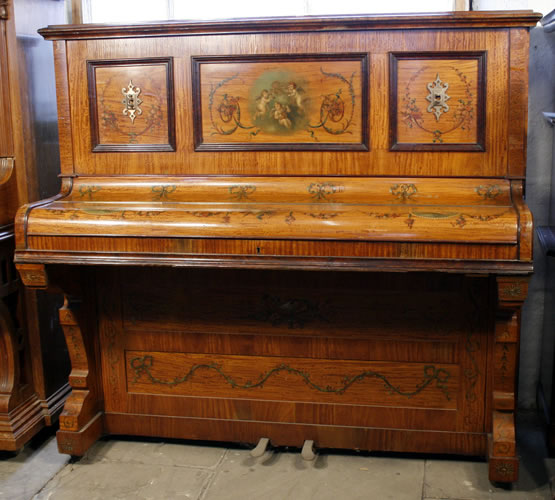 Payne upright piano with a hand-painted, satinwood case