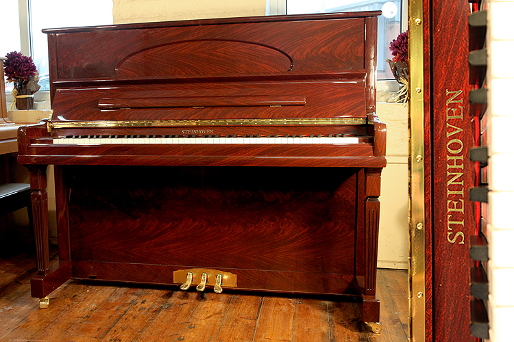 Brand new,  Steinhoven model HG126 upright piano with a mahogany case and polyester finish