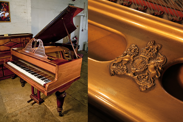 Antique Broadwood Grand Piano For Sale with a Rosewood Case, Filigree Music Desk and Turned Legs
