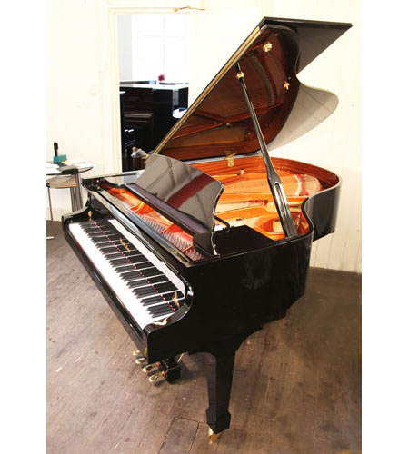 Brand new, Wendl and Lung Model 178 grand piano with a black case and polyester finish. Piano has an eighty-eight note keyboard and features a 4th harmonique pedal. 