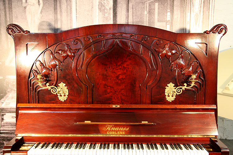 Knauss Upright Piano For Sale with a Mahogany Case Carved with Flowers and Flowing Tendrils