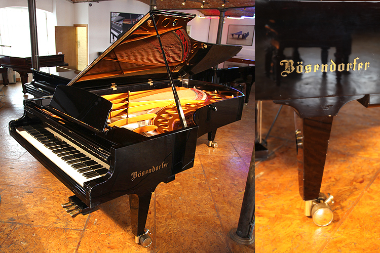 A 1974, Bosendorfer Model 290 Imperial grand piano with a black case and dual casters