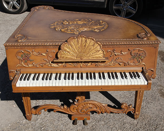 Claviano Grand Piano For Sale with an Ornately Carved,  Rococo Style  Case. Piano Reputedly Built for Songwriter and Film star Ivor Novello