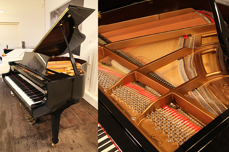 Essex EGP155  grand piano with a polished, black case