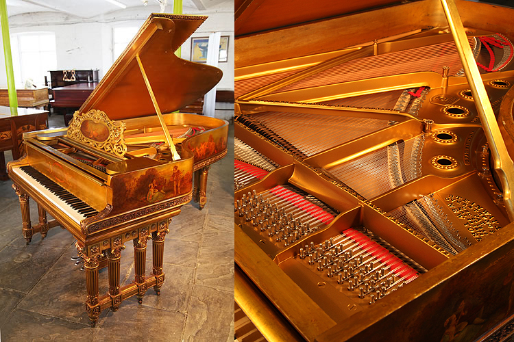 An 1886, Steinway Model B grand piano with a hand-painted gold case