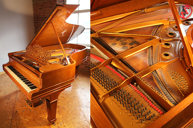 A 1900, Steinway Model B grand piano with a satinwood case with boxwood stringing detail