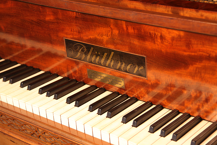 A 1910, Bluthner Grand Piano For Sale with a Chippendale Style Case. Cabinet Features Flame Mahogany Panels, Gate Legs and Elegant, Filigree Music Desk
