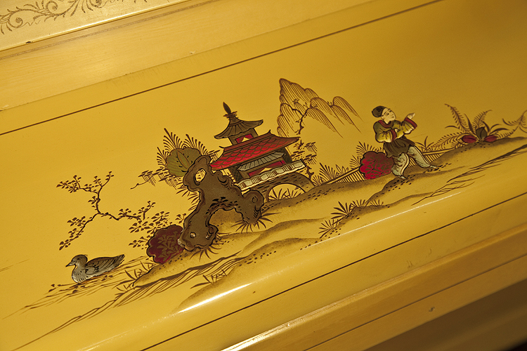 Monington and Weston upright piano covered in Chinese paintings