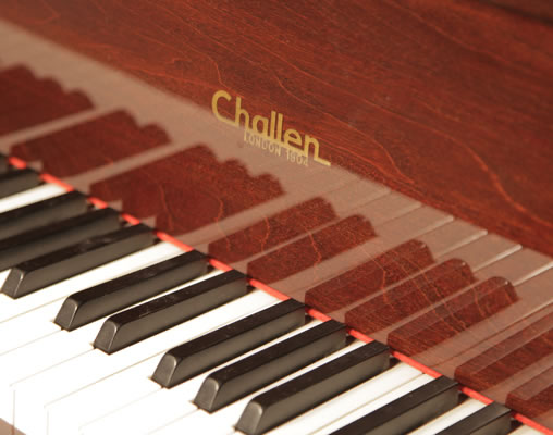 Challen manufacturers logo on fall Challen Baby Grand Piano for sale.