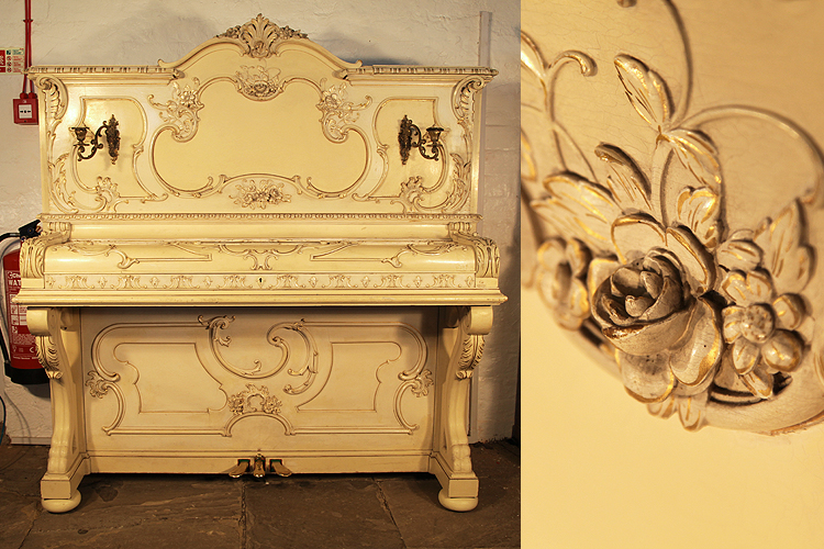  Ibach upright piano with an ornately carved, rococo style case