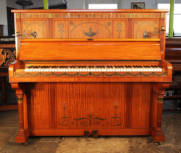 Piano for sale. An art cased Otto upright piano beautifully hand-painted in Adams style with swags and urns
