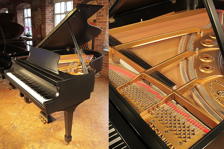 A 1995, Steinway Model L grand piano with a satin, black case and spade legs