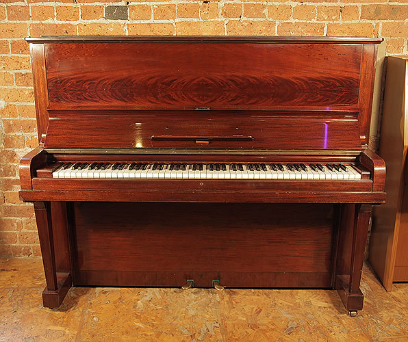 Steinway Model V upright Piano for sale with a mirrored, mahogany case.