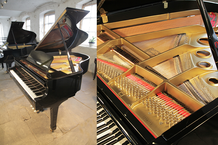 A 1971, Yamaha C3 grand piano for sale with a black case and spade legs