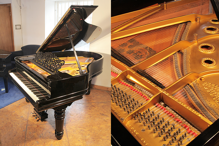 A 1900, Steinway Model A grand piano with a black case and turned, fluted legs