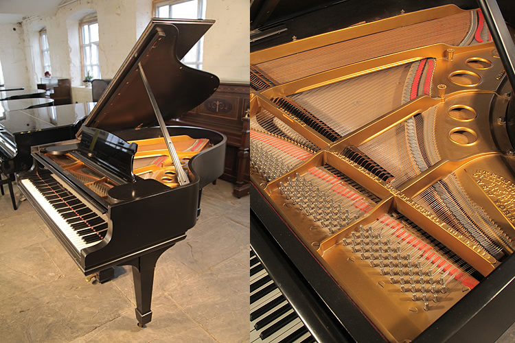 An unrestored, 1901, Steinway Model O grand piano with a black case and spade legs