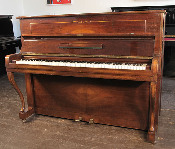 Steinway Model Z upright Piano for sale with a mirrored, walnut case.