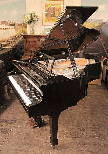  A brand new, Feurich Model 178 Professional grand piano with a black case, gun metal frame and chrome fittings.
  