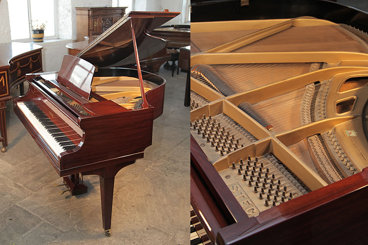 An 1930,  Steck baby grand piano with a mahogany case and square, tapered legs