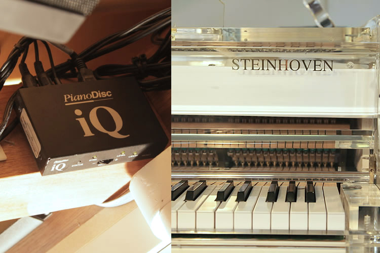 Steinhoven   grand piano with a transparent, acrylic case and fitted PianoDisc iQ digitial player system