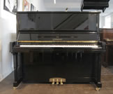 Piano for sale. A brand new Steinhoven HG-133T-R upright piano with a black case and polyester finish