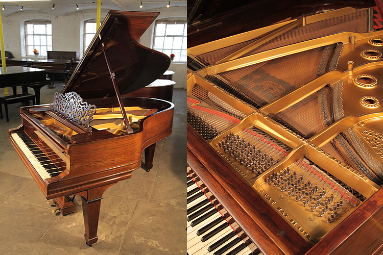 An unrestored, 1901 Steinway Model A grand piano with a rosewood case, filigree music desk and spade legs