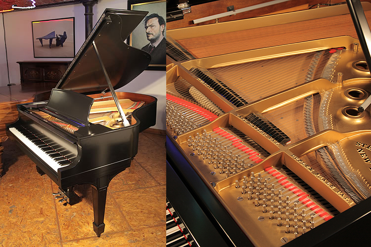 A 1926, Steinway Model L grand piano with a satin, black case and chrome fittings