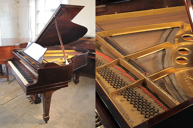 An unrestored, 1923, Steinway Model O grand piano with a  fiddleback mahogany  case and spade legs. 