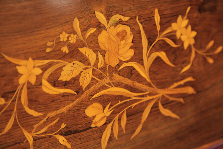 Steinway inlaid panel detail of foliage and flowers