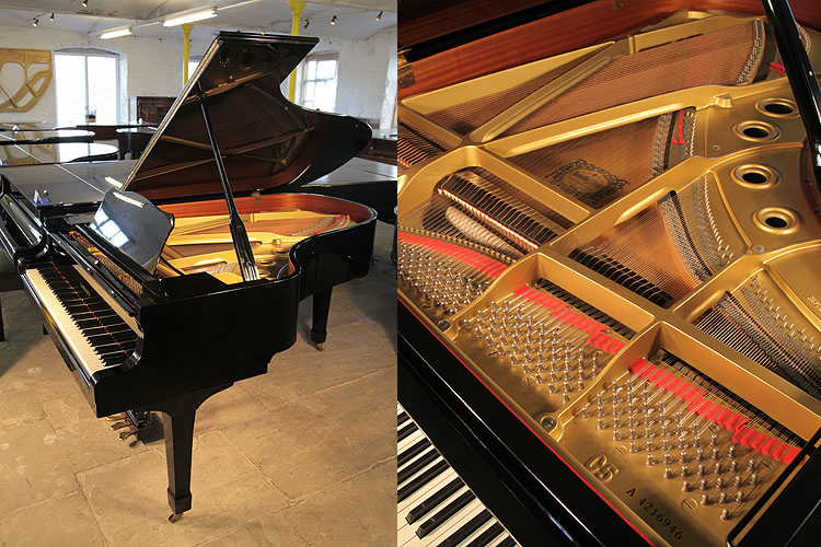 A 1986, Yamaha C5 grand piano for sale with a black case and spade legs