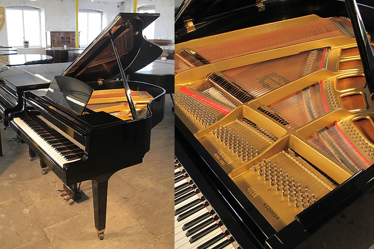A 1986, Yamaha GH1  grand piano for sale with a black case and polyester finish
