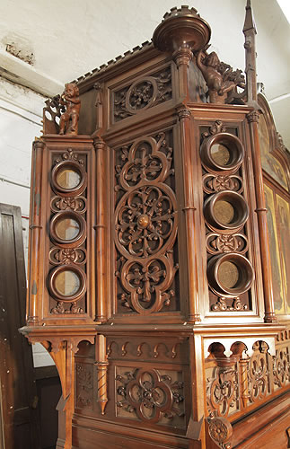 K.A. Andersson elaborate carvings on organ cabinet