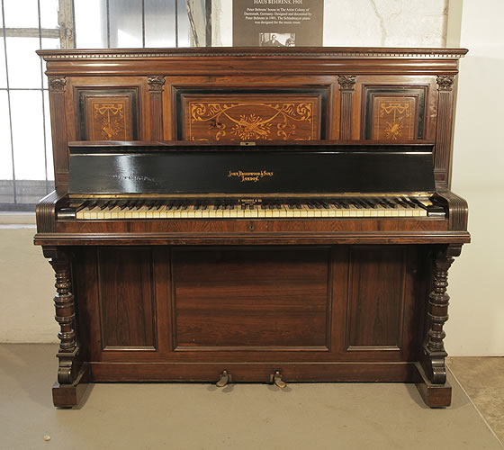 An 1891, Broadwood 4D cottage upright piano with an inlaid, rosewood case. Formerly the property of Queen Victoria