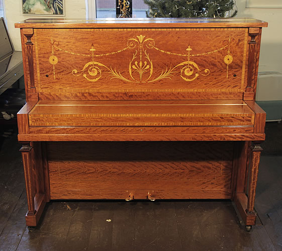 A 1906, Steinway Vertegrand Upright Piano For Sale with an Inlaid, Fiddleback Mahogany Case. 