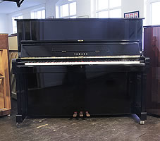 A 1981, Yamaha YUS upright piano with a black case and polyester finish.