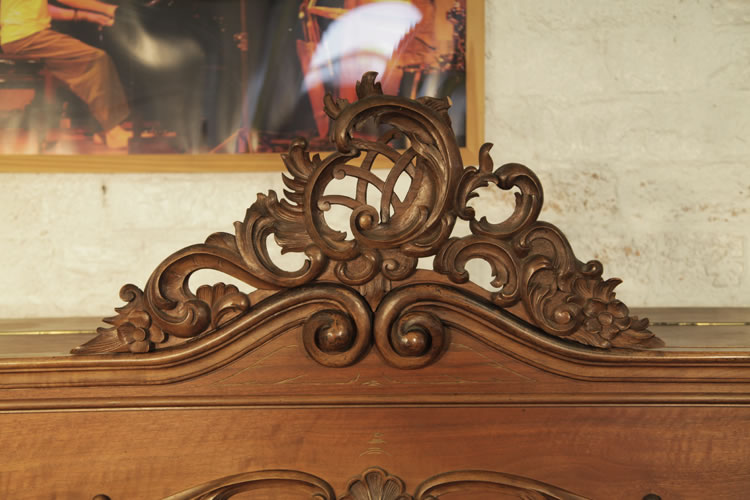 Lamberger & Gloss piano carved, asymmetric pediment with acanthus and rocaille detail