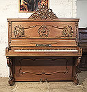Piano for sale. Antique, Lamberger & Gloss upright piano with a Rococo style, mahogany case with ornate brass candlesticks and scroll foot legs