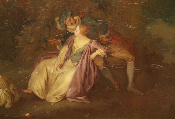  Detail of an amourous couple reclining outdoors