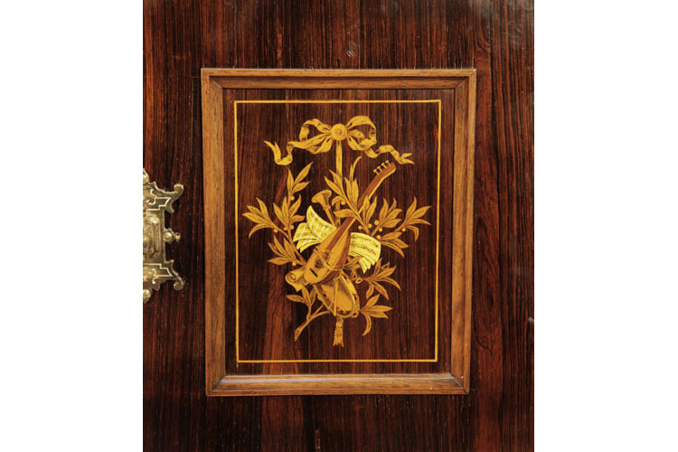 Ascherberg side panel inlaid with musical instruments, foliage and bows