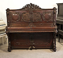  Rococo style, Francke upright piano for sale with an ornately carved, mahogany case and reverse scroll legs