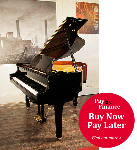 Hamlyn Klein CJS-142 grand Piano for sale with a black case and spade legs