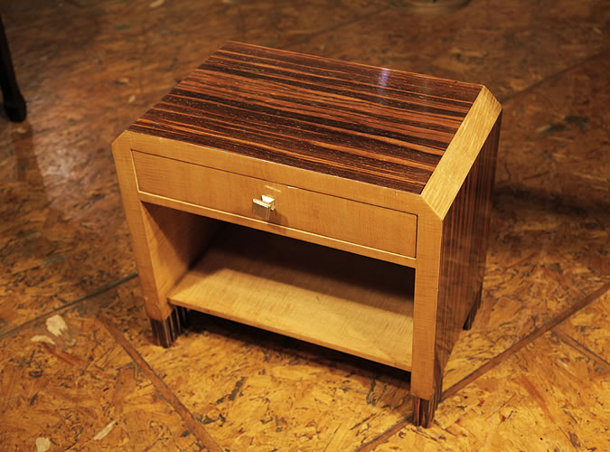Matching Art-Deco piano stool with a coromandel top and drawer for music storage