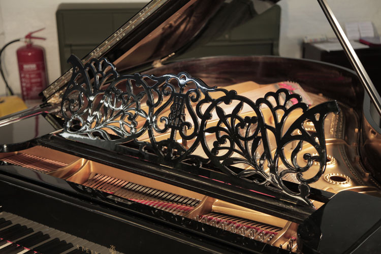 Steinway Model A piano filigree music desk in an openwork design of stylised flowers and acentral lyre motif. We are looking for Steinway pianos any age or condition.